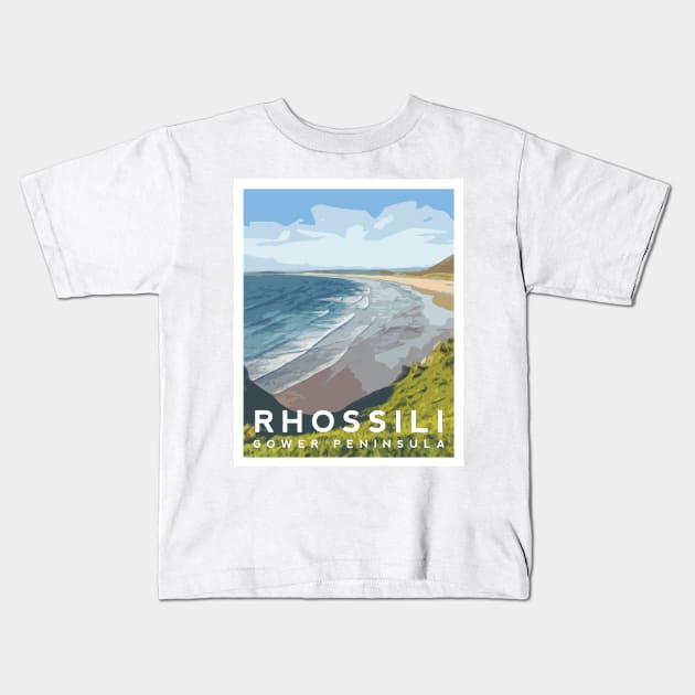 Rhossili Beach - Gower Peninsula Kids T-Shirt by typelab